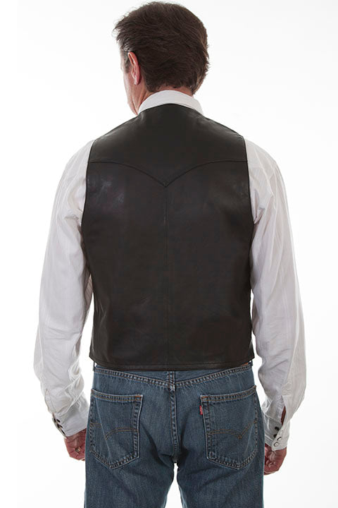 Suclly Men's Leather Vest Button Front Black