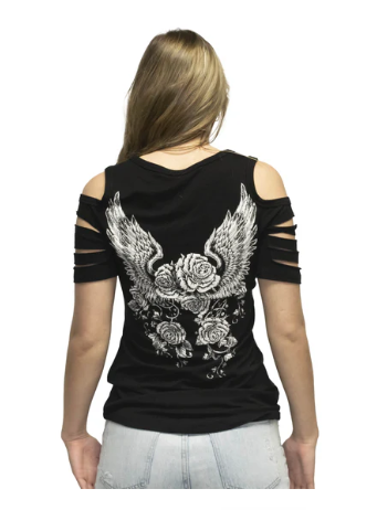Liberty Wear Ladies' Top Purple Winged Rose Front
