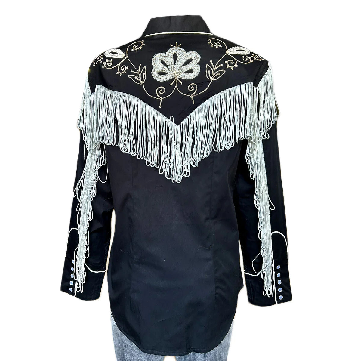 Vintage Inspired Western Shirt Ladies Rockmount Fringe Black Back