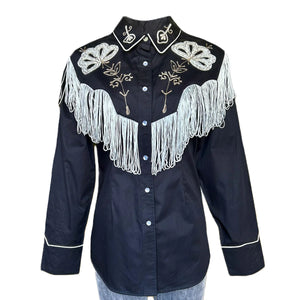 Vintage Inspired Western Shirt Ladies Rockmount Fringe Black Front