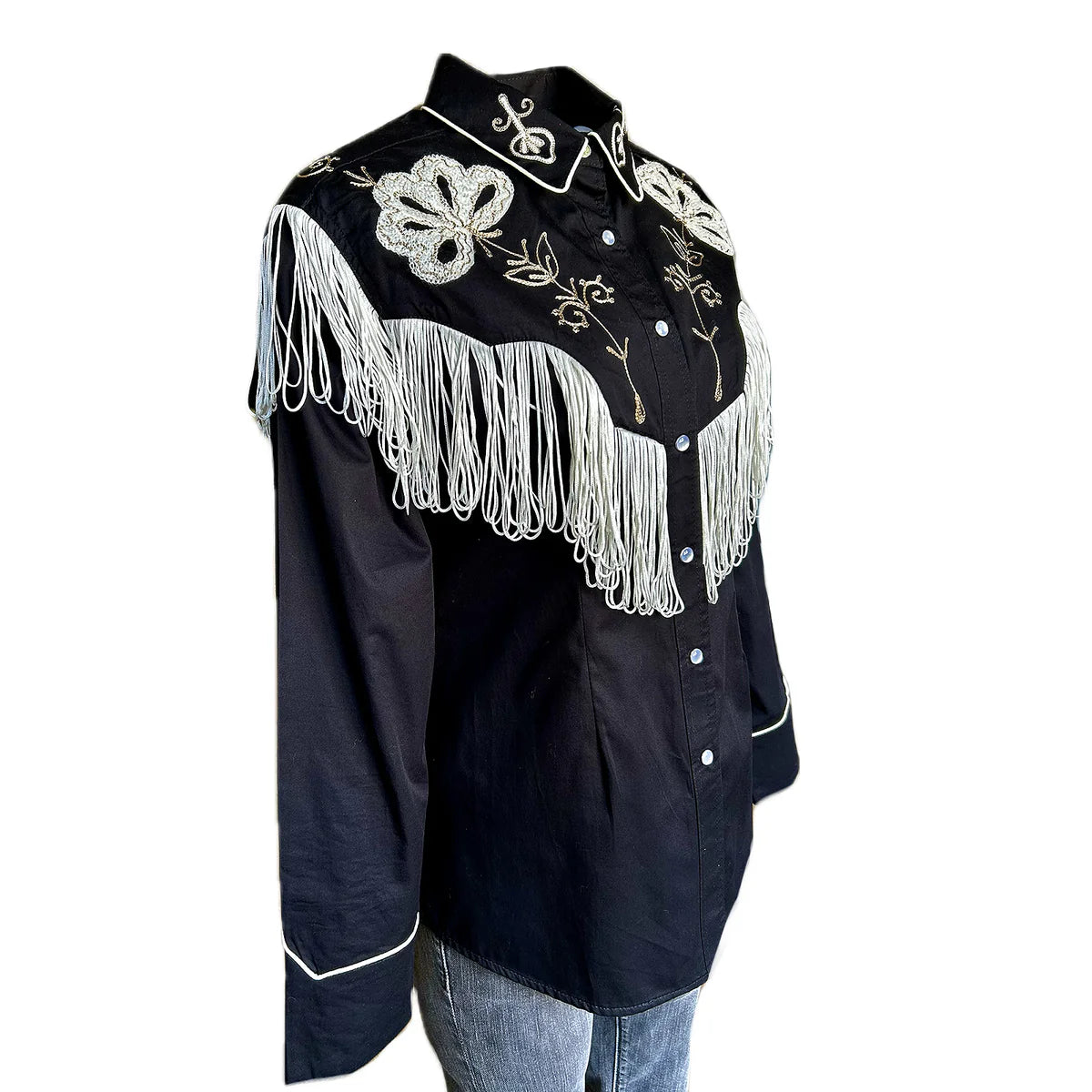 Vintage Inspired Western Shirt Ladies Rockmount Fringe Black Side