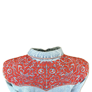 Rockmount Ranch Wear Womens Vintage Western Shirt Embroidered Tooling Denim Back