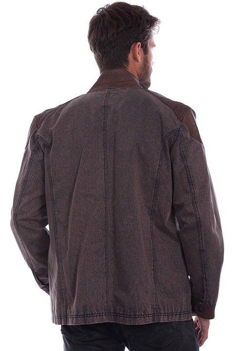 Men's Scully Canvas with Leather Trim Jacket Front Chocolate