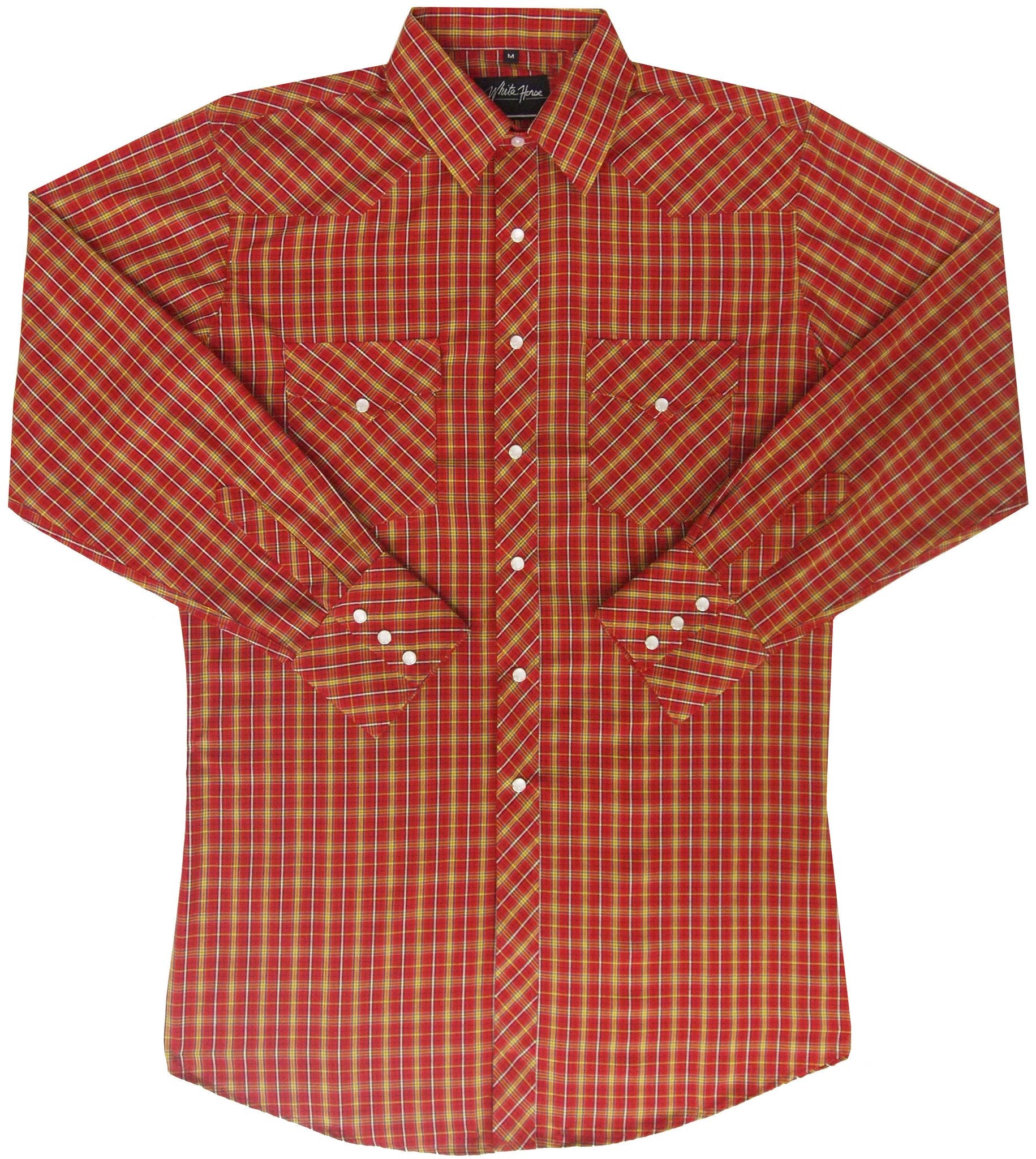 White Horse Apparel Men's Western Shirt Plaid Red Gold White