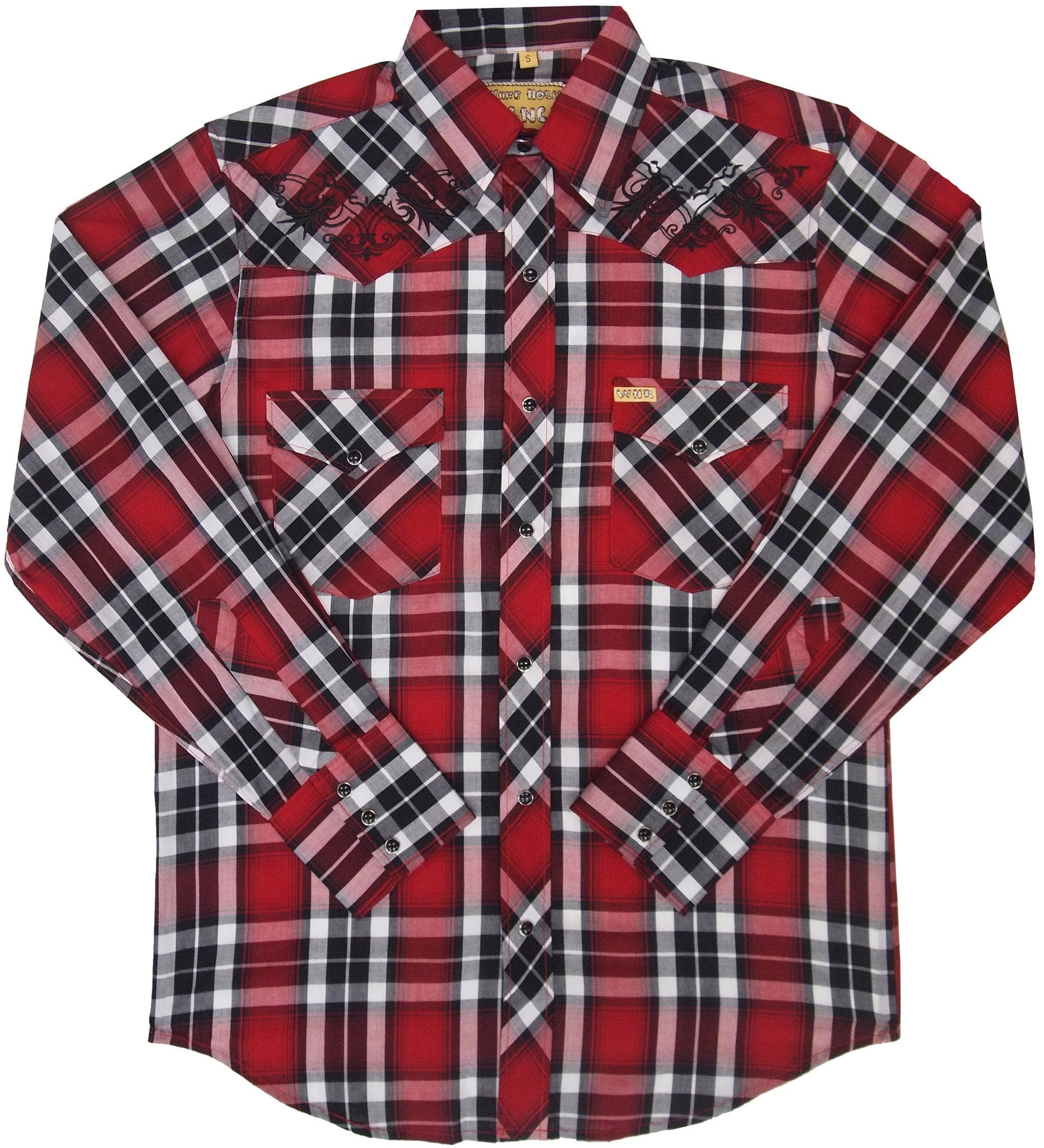 White Horse Apparel Men's Western Embroidered Plaid Shirt