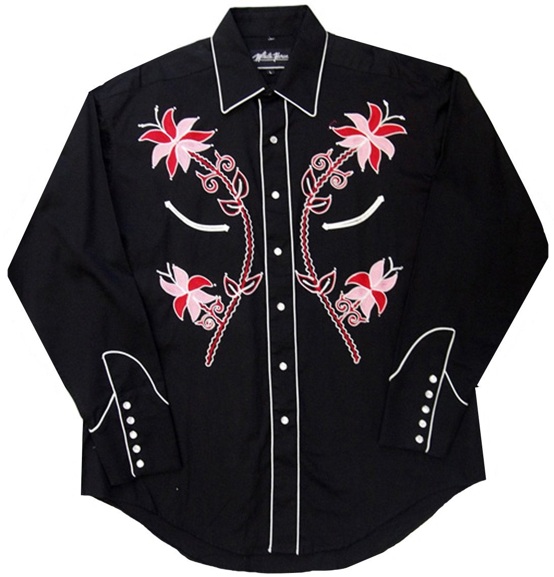 White Horse Apparel Women's Western Shirt Embroidered Floral Design on Black