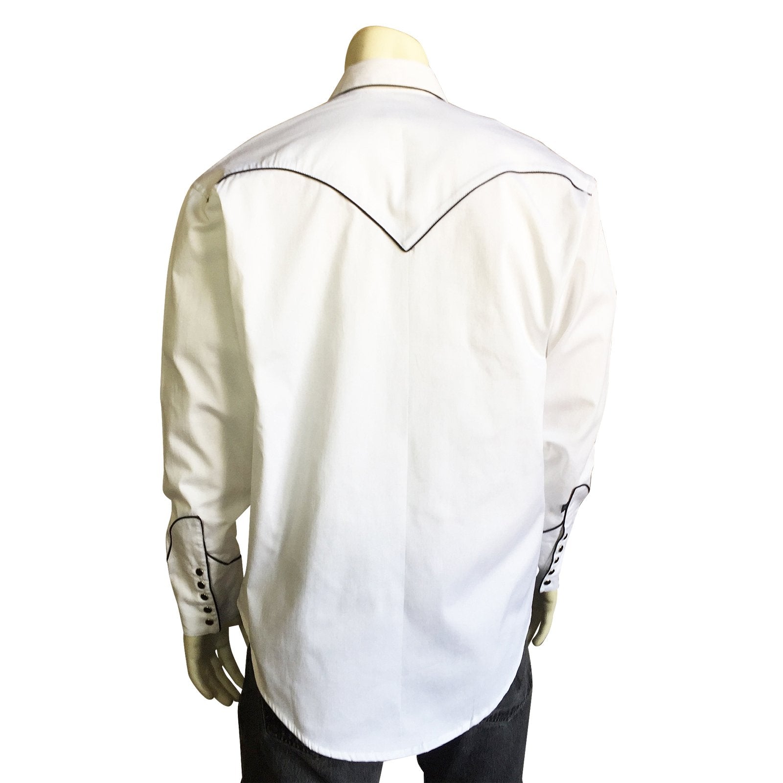 Rockmount Ranch Wear Men's Vintage Inspired Western Shirt White Black Piping Front #176799B