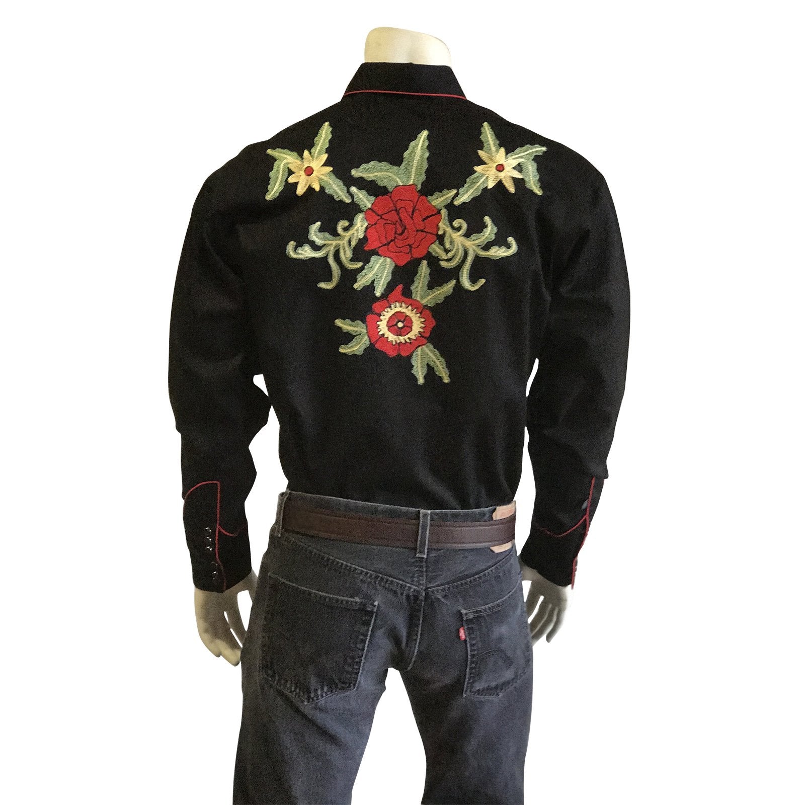 Vintage Inspired Western Shirt Men's Rockmount Ranch Wear Fancy Floral Embroidery Untucked Front