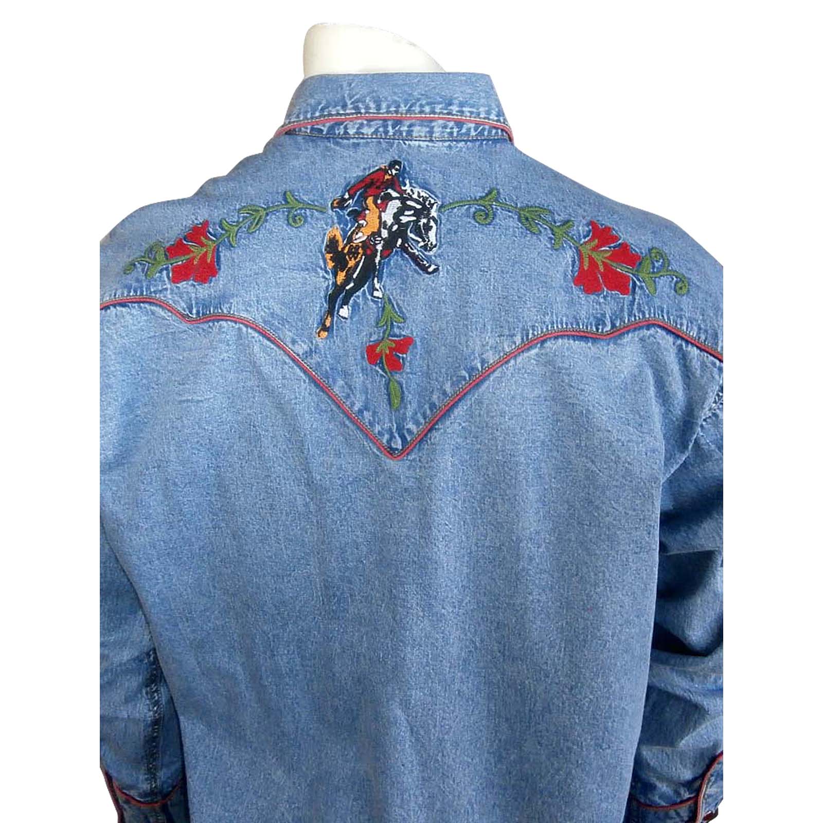 Rockmount Ranch Wear Men's Embroidered Bronc Denim Front #176840C