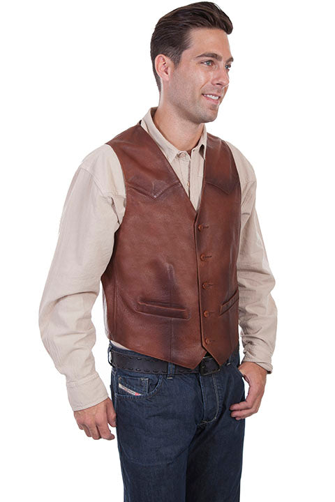 Scully Men's Two Tone Leather Vest Brown Front