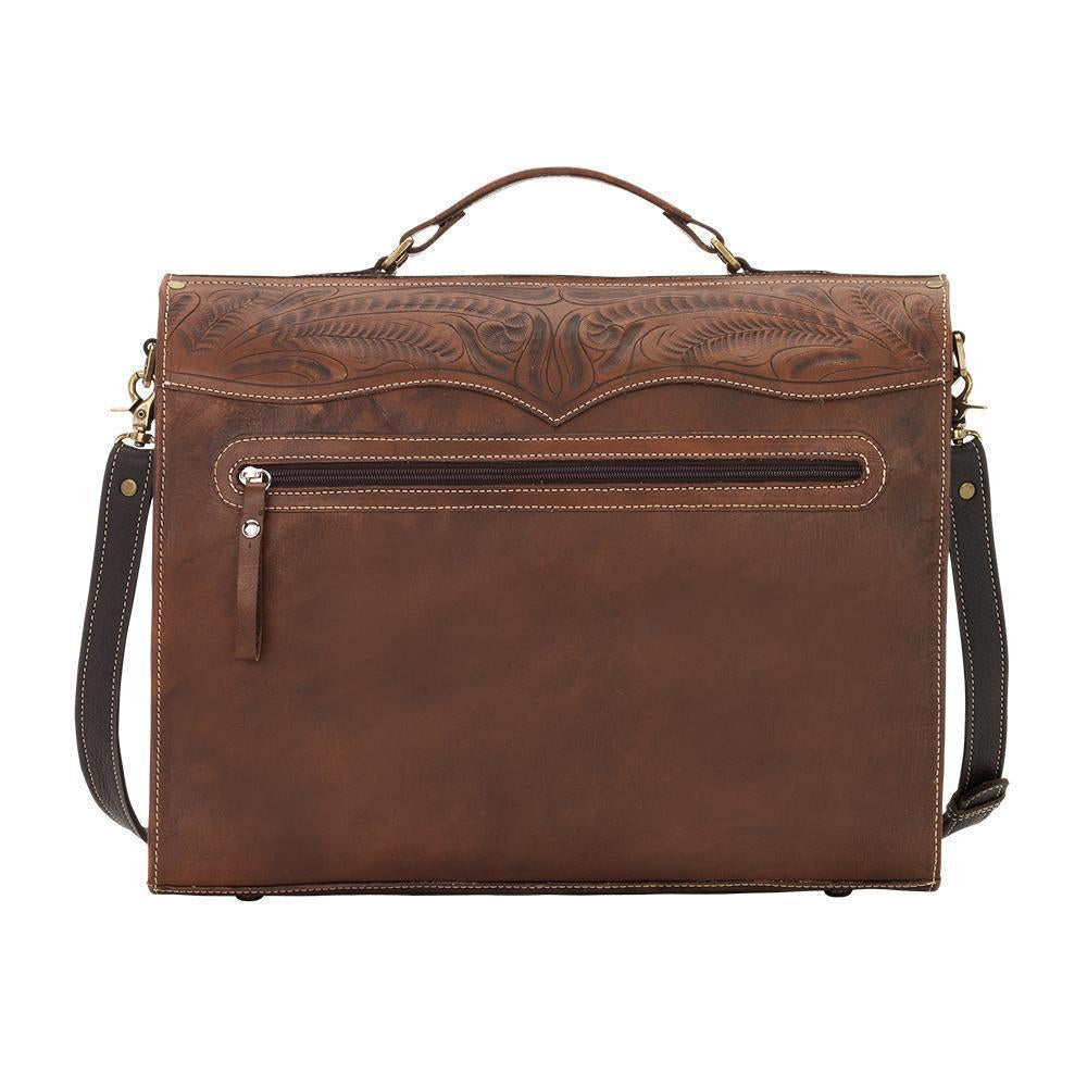 American West Travel Two Pocket Laptop Briefcase Light Brown
