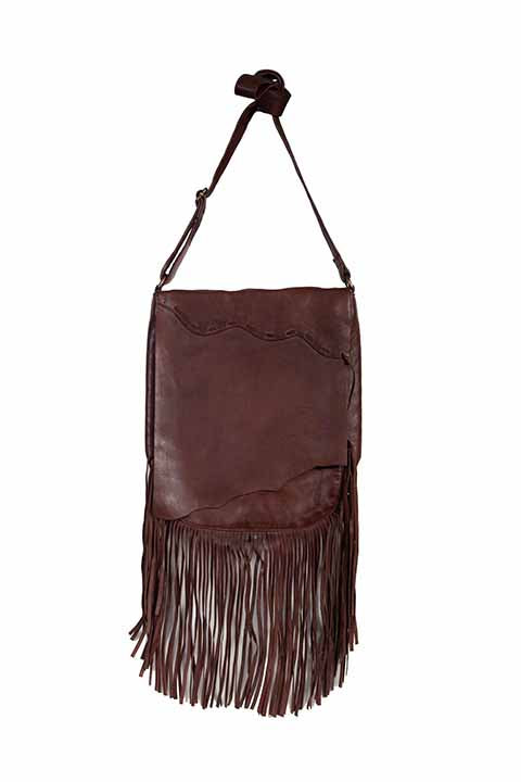 Scully Leather Shoulderbag with Flap Closure Fringe Front