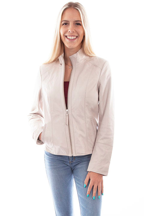 Scully Ladies' Leather Jacket with Stand Up Collar Beige