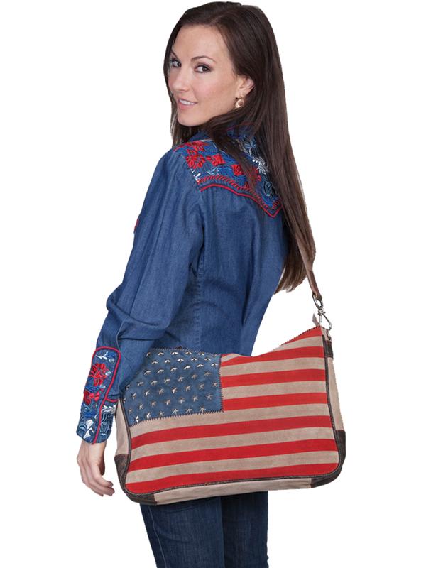 Scully Leather Co. Leather Shoulder Bag Stars and Stripes on Model