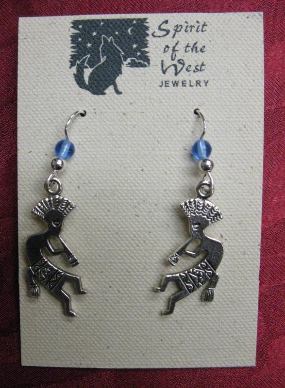 Spirit of the West Kokopelli Earrings with Light Blue Bead
