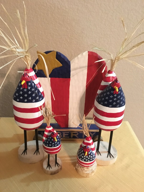 Edith John Hand Carved Patriotic Brood of Chickens