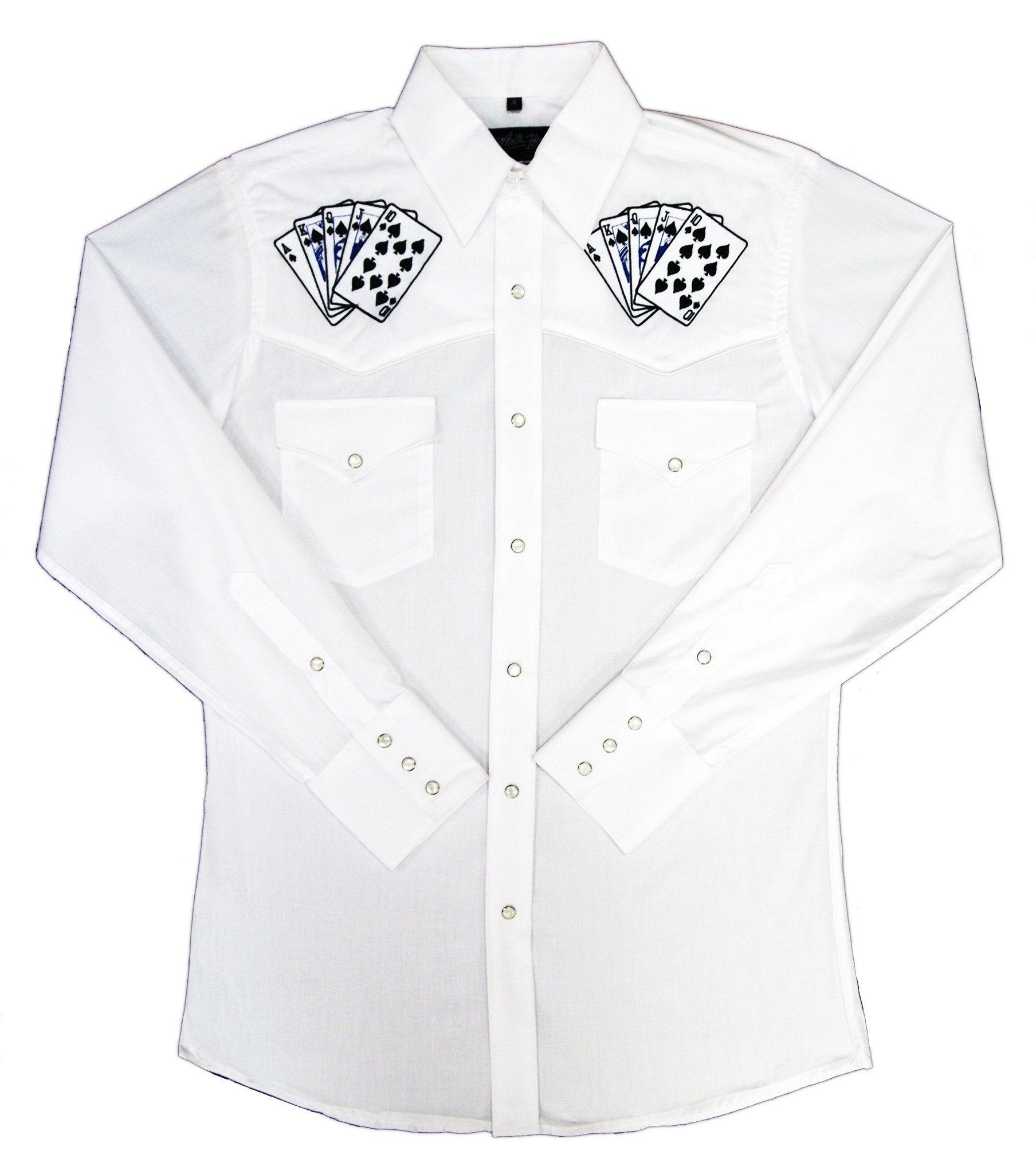 White Horse Apparel Men's Western Embroidered Shirt Royal Flush Cards on White