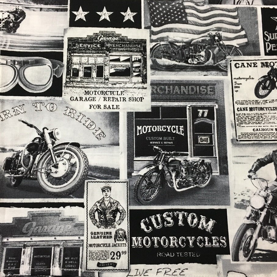 Rockmount Ranch Wear Bandana Black and White Vintage Motorcycles