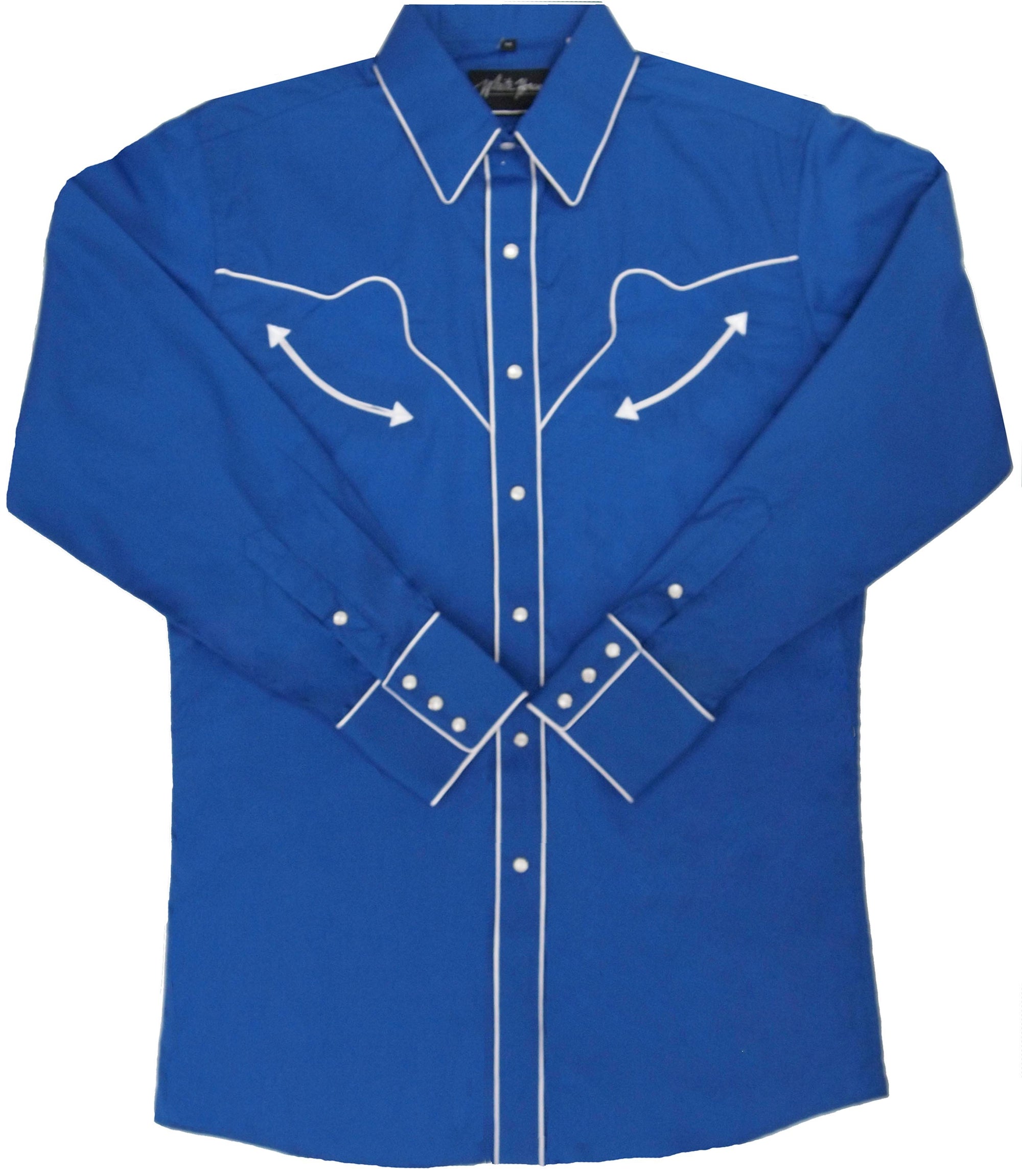 White Horse Apparel Men's Western Shirt Royal with White Piping Front