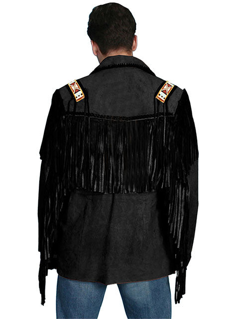Scully Mens Fringe, Beads, Epualets Jacket, Black Front View