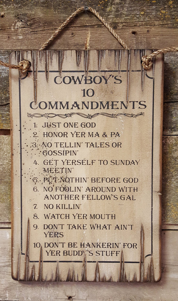 Western Wall Sign Faith: Cowboy Ten Commandments Natural