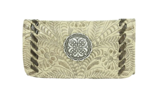 American West Lariats & Lace Tri-Fold Wallet Distressed Grey