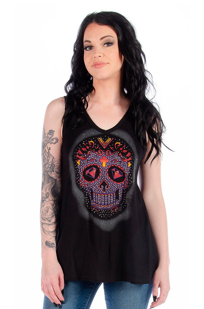 Liberty Wear Calavera Lace Back Tank