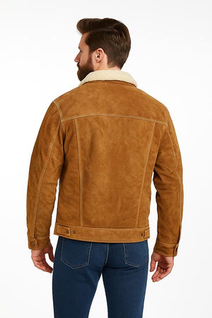 Men's Scully Suede Jean Jacket with Decorative Knit Inset Cafe Brown Back