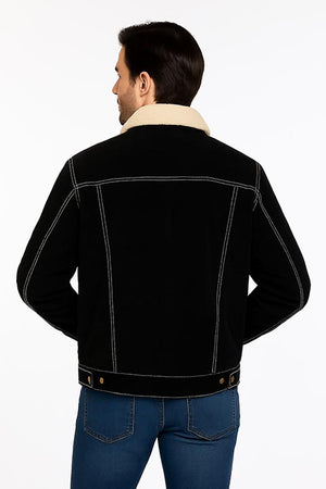 Men's Scully Suede Jean Jacket with Decorative Knit Inset Black Back
