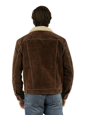 Men's Scully Suede Jean Jacket with Decorative Knit Inset Chocolate Back