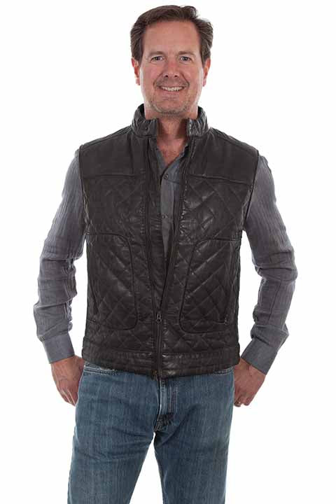 Scully Men's Quilted Leather Vest Black Front
