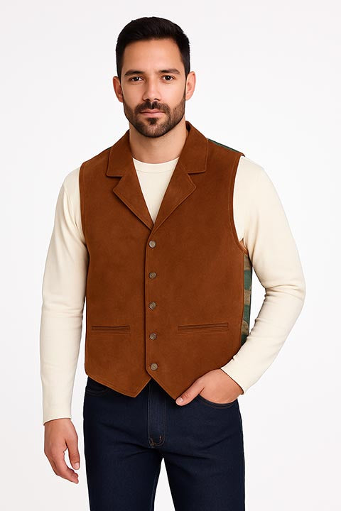 Scully Men's Suede Vest with Knit Back Front
