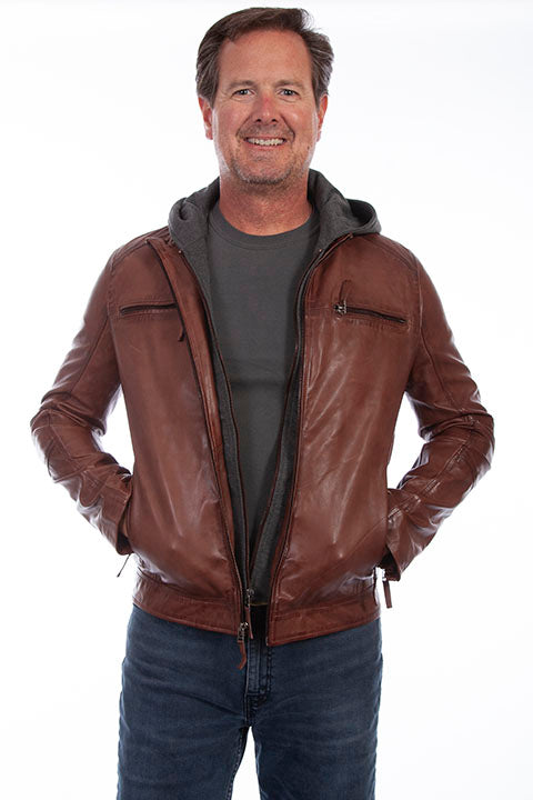 Scully Men's Leather Jacket with Zip Out Front and Hood 