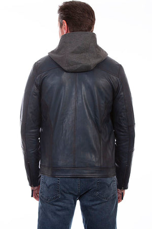 Scully Men's Leather Jacket with Zip Out Front and Hood Denim Back