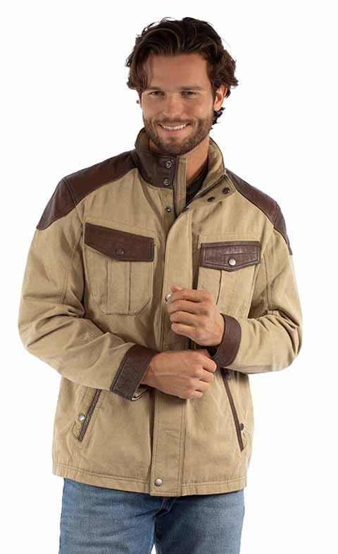Scully Men's Canvas Leather Trim Jacket Sage Front