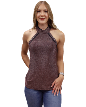 Liberty Wear Ladies' Metallic Halter Tank Front