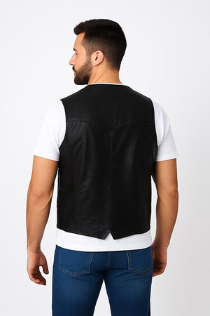 Men's Scully Leather Vest Whip Stitch Lapels Black Back