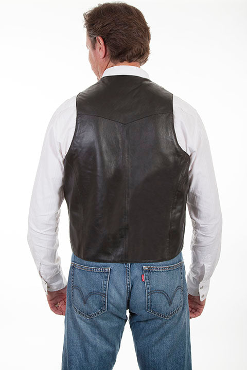 Men's Scully Leather Vest Whip Stitch Lapels Black Back 