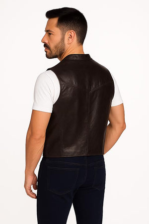 Men's Scully Leather Vest Whip Stitch Lapels Brown Buff Back