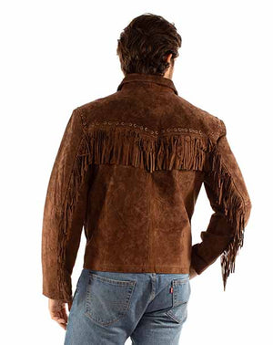 Men's Scully Suede Western Short Jacket with Fringe Back Brown