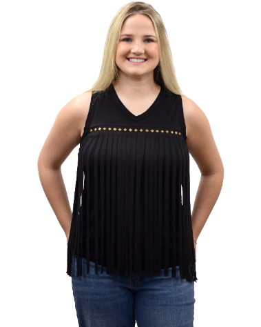 Liberty Wear Ladies' Fringe Tank Black Front