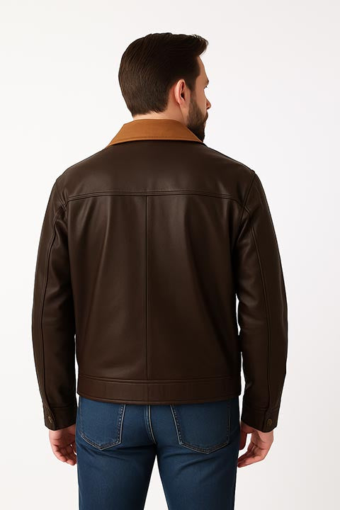 Scully Mens Featherlite Leather Jacket, Chocolate/Cognac Back View