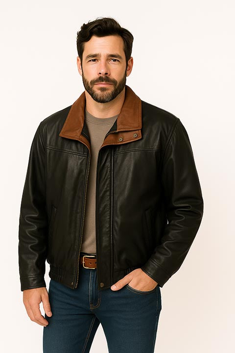 Scully Mens Featherlite Leather Jacket, Black Front View