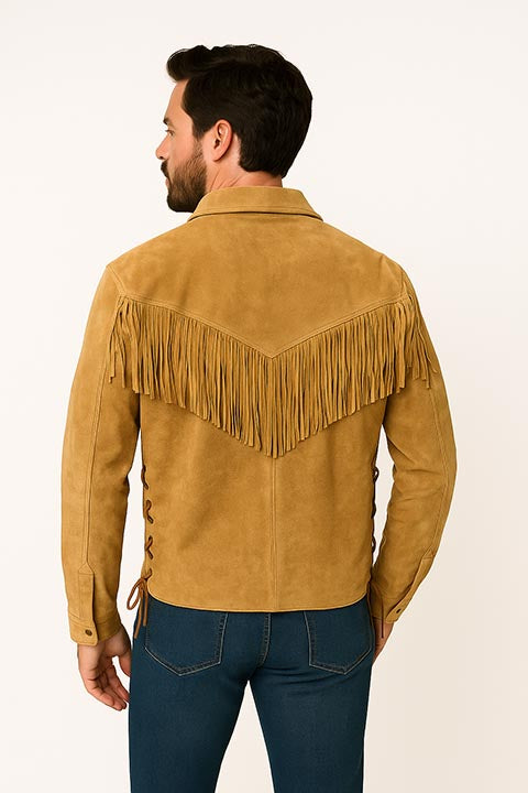 Scully Men's Old West Trapper Shirt, Fringe, Bourbon Front