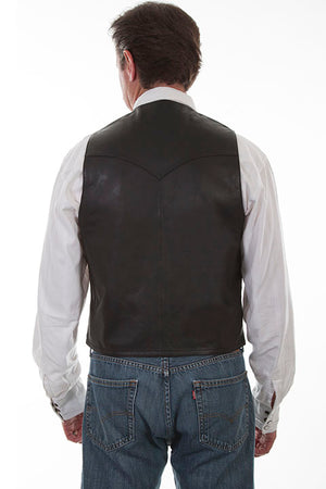 Suclly Men's Leather Vest Button Front Black Back