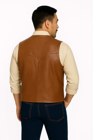 Scully Men's Western Vest Lamb w Button Front, Ranch Tan Back View