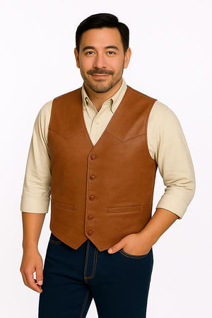 Scully Men's Western Vest Lamb w Button Front, Ranch Tan Front View