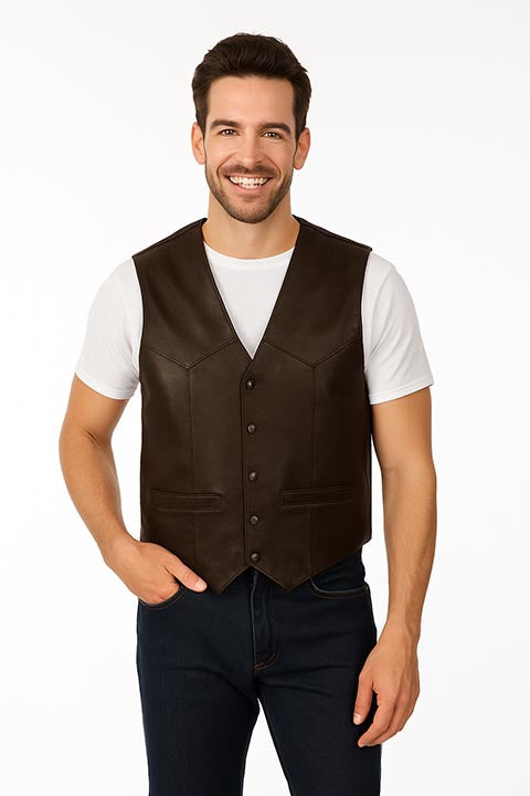 Scully Men's Western Vest Brown Soft Touch Lamb Front View