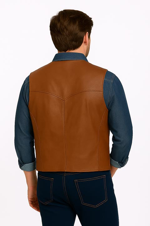 Scully Men's Soft Touch Lamb Vest Saddle Tan Front