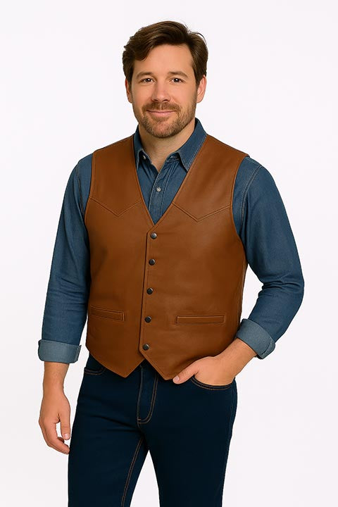 Scully Men's Soft Touch Lamb Vest Saddle Tan Front